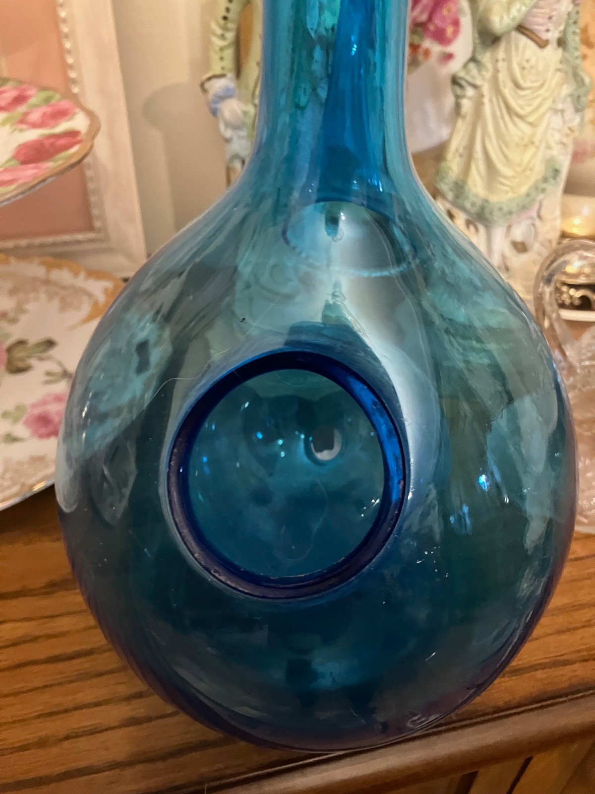 Mid Century Modern Blown Glass Bong Bright Blue