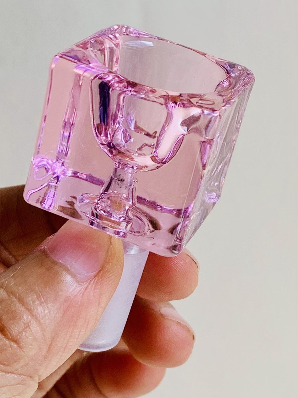 14mm Pink Cube Shaped Thick Glass Tobacco Water Pipe Hookah Bowl