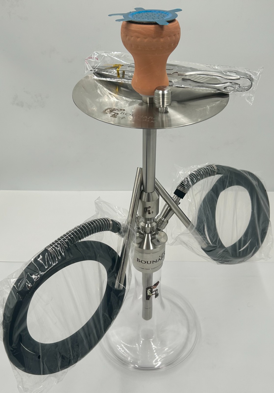 Hookah Shisha. Heavy Duty Stainless Steel Complete + case, double hose, 25” tall