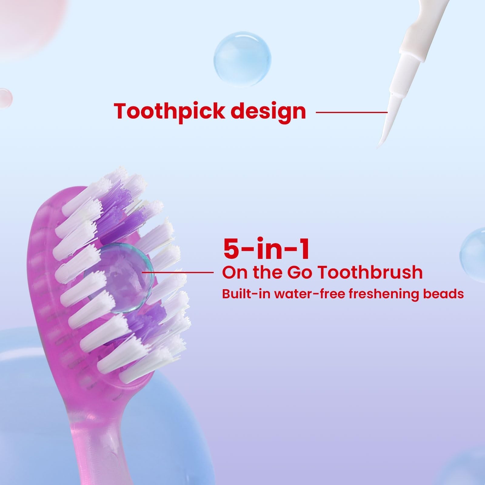 70ct Mini Disposable Toothbrushes with Toothpaste, 5-In-1, No Rinsing | Water…