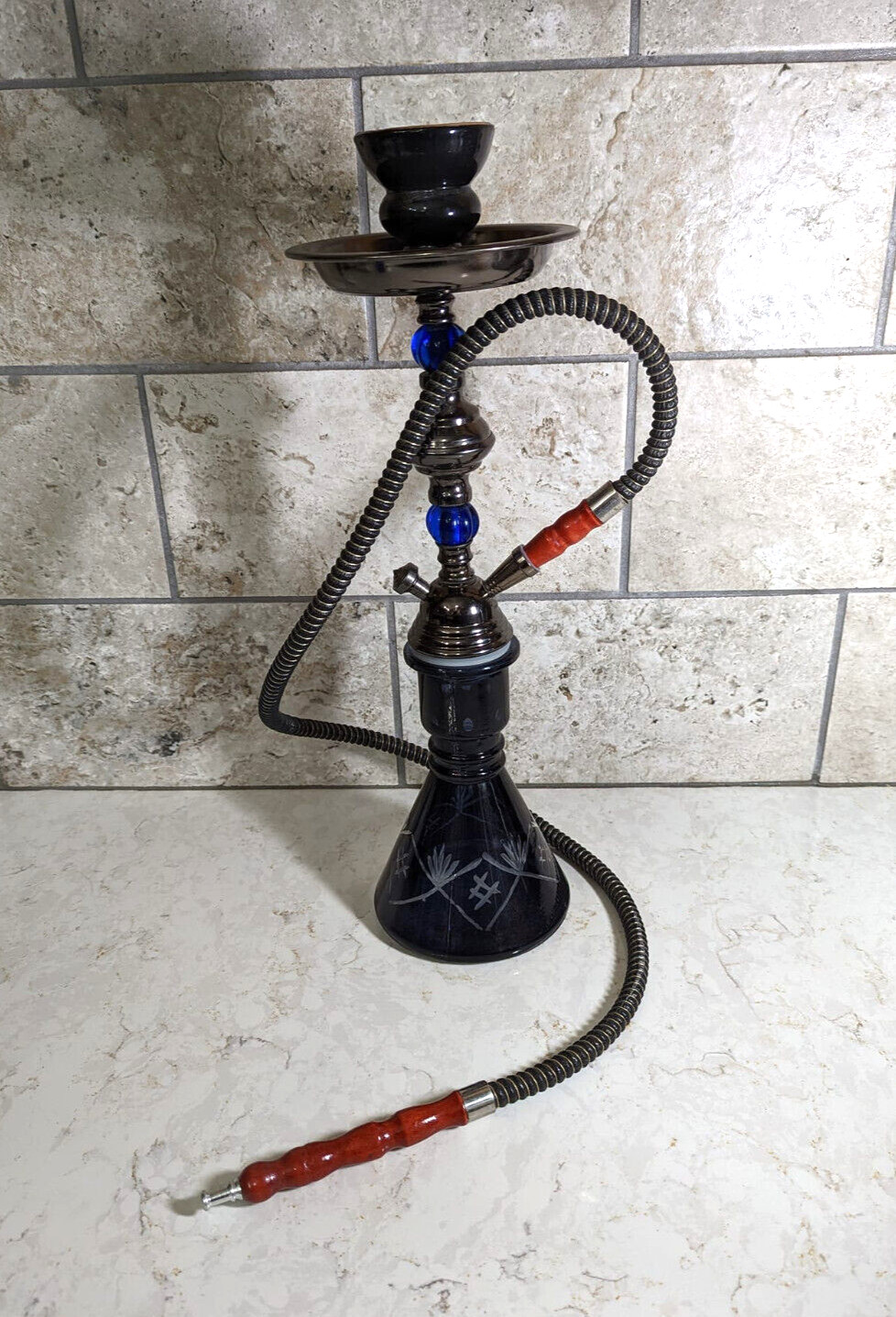 100% Authentic Hookah 17&Prime; Hookah from Santorini, Greece Complete Set- Blue NEW