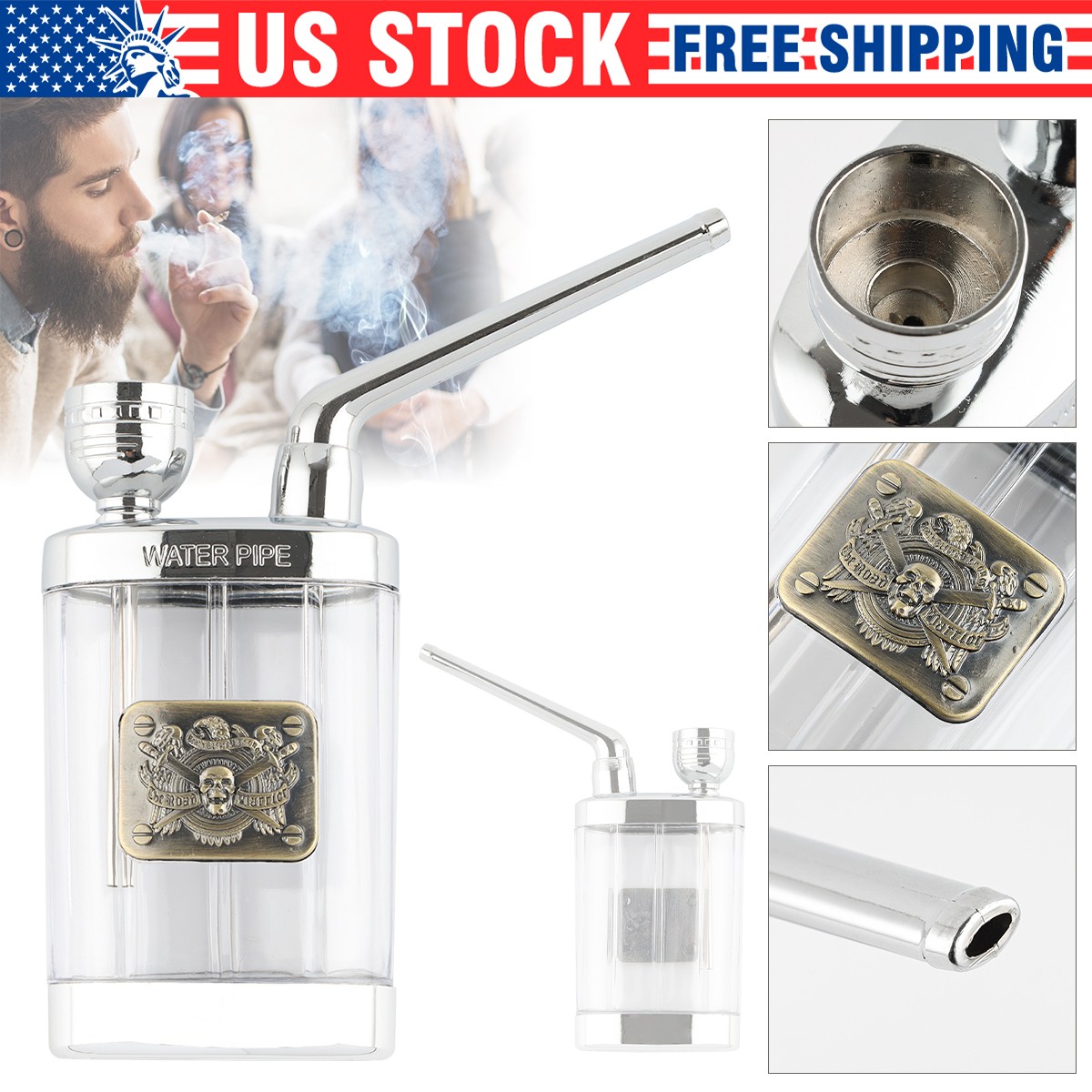 Vintage Style Water Pipe Hookah Skull Design Smoking Filter Pipe Tobacco Tool