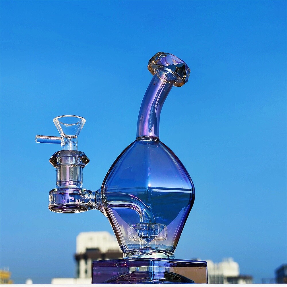 7 In Tinted Purple Egg Diamond Shape Joint Hookah Glass Water Pipe Bong 14mm