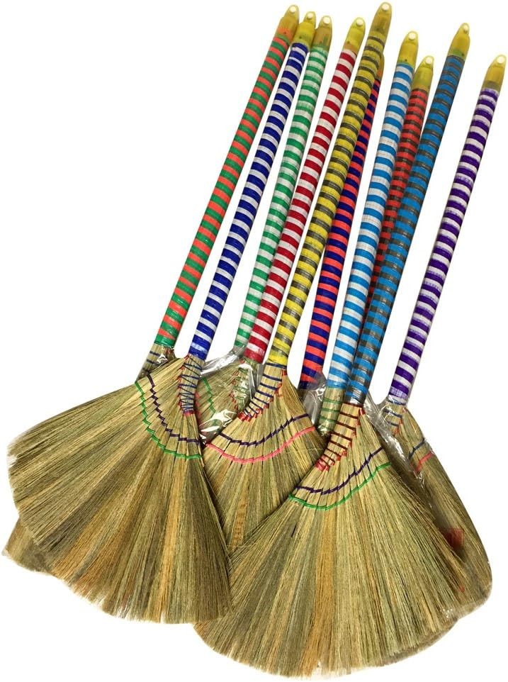Choi Bong Co Vietnam Hand Made Straw Soft Broom W/ Colored Handle 12&Prime; Head Width