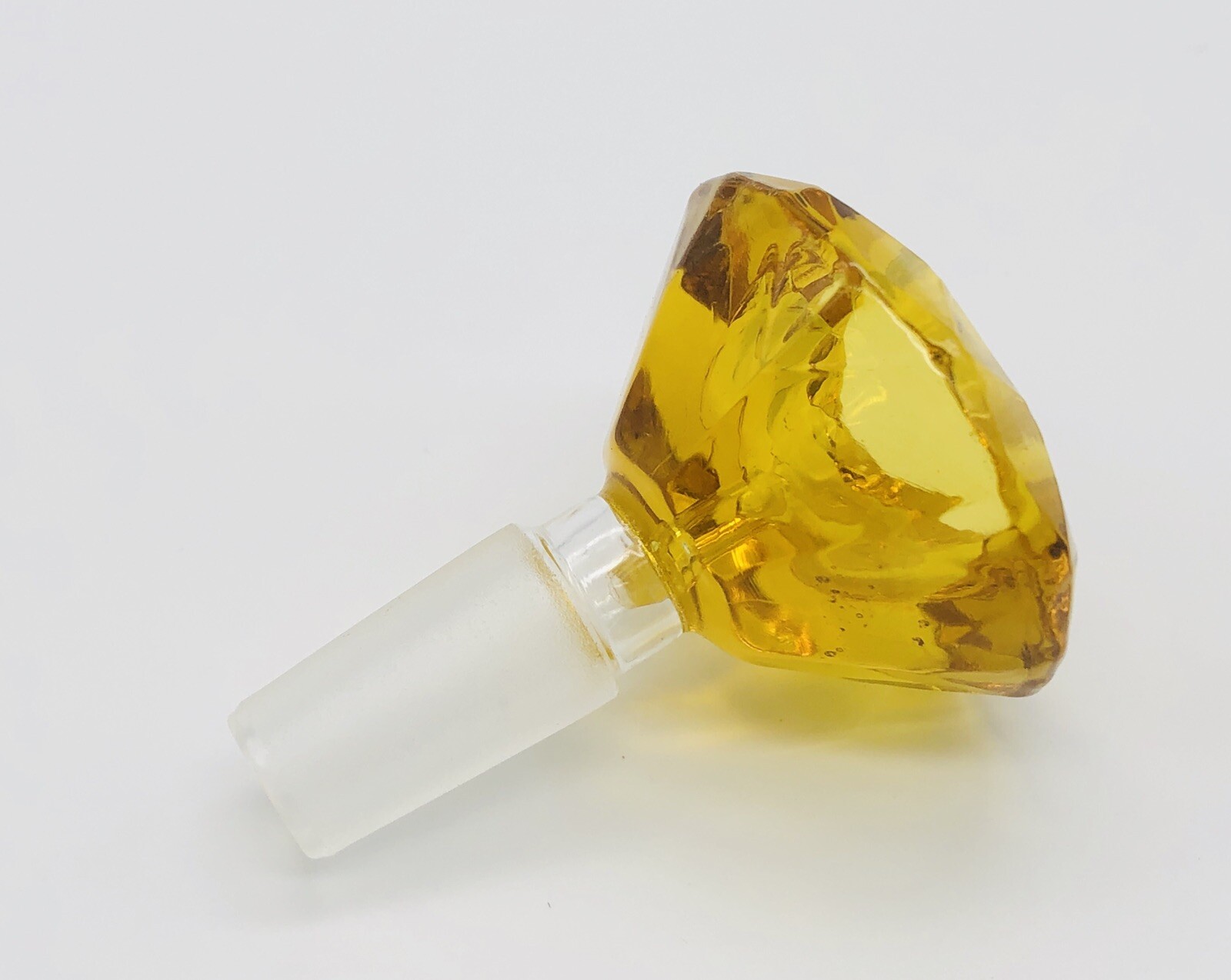 Collectible 14mm Yellow & Clear Glass Bowl Diamond Design Male Joint Art USA
