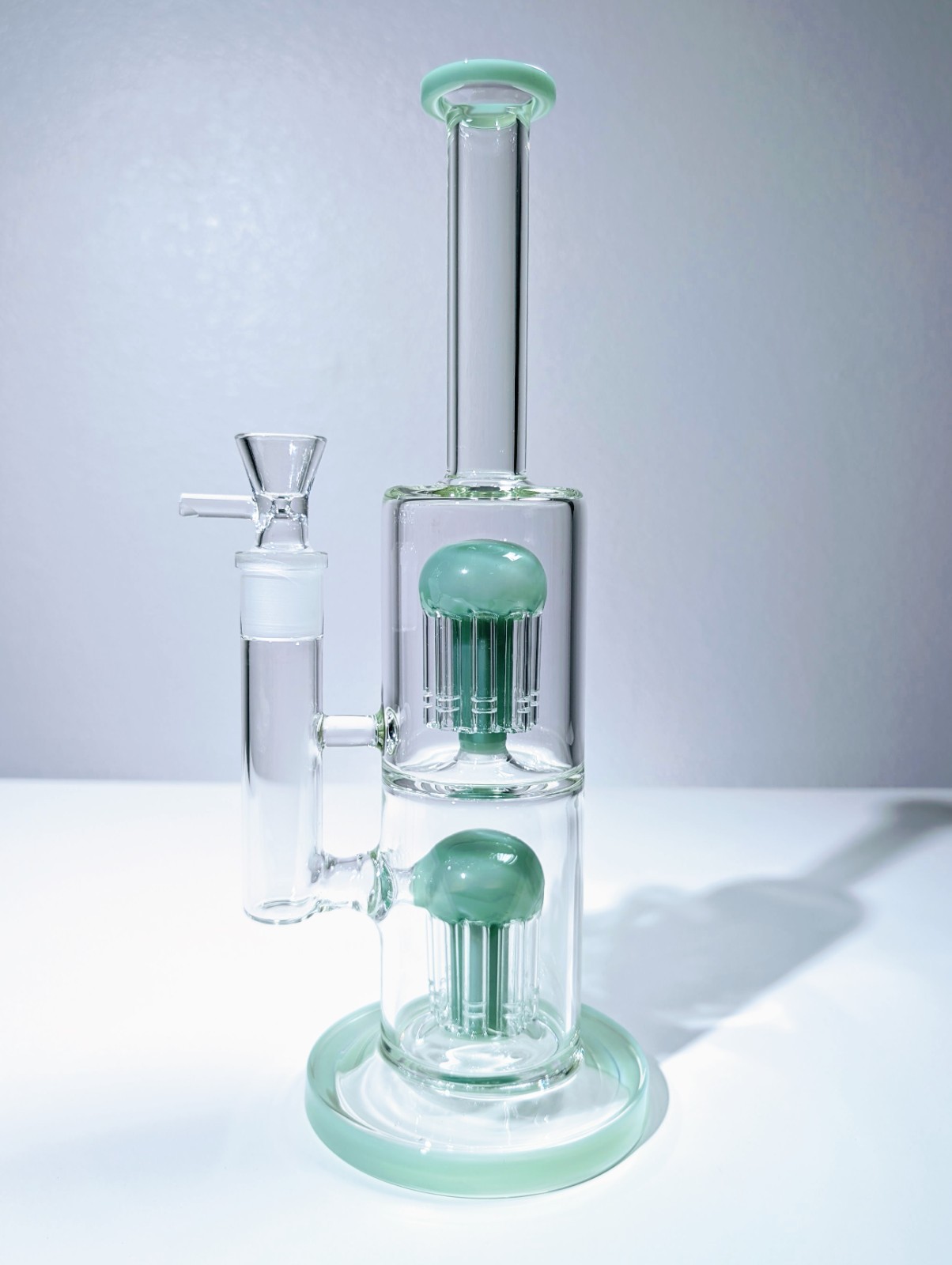13&Prime; Green Double Tree Perc 18mm Straight Tube Premium Quality Water Pipe Bong