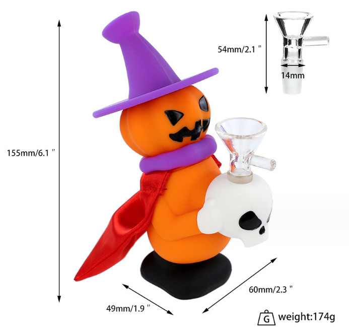 7 » Silicone Halloween Style Jack O&rsquo;Lantern Witch Water Pipe Mini Bong Hand Pipe
