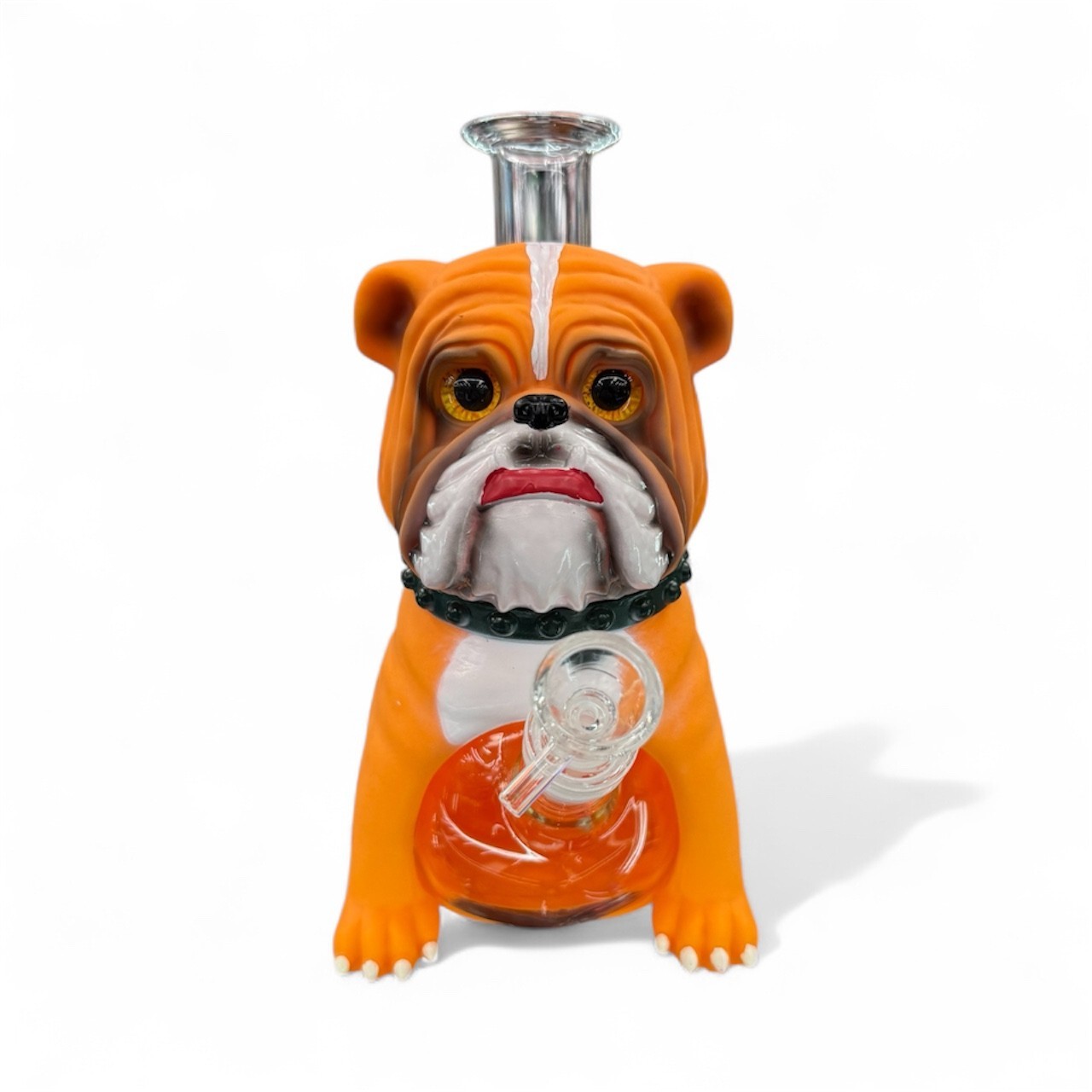 8 » Bulldog Themed Glass Bong – Cute Dog Design with Collar Collector Art Piece
