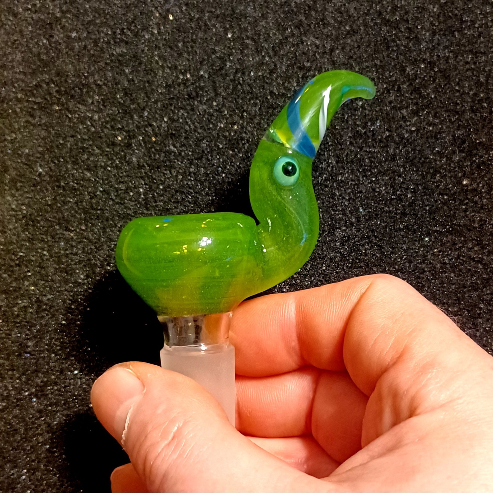 18mm Tobacco bowl Male Glass Toucan Art piece- Hand made in the USA