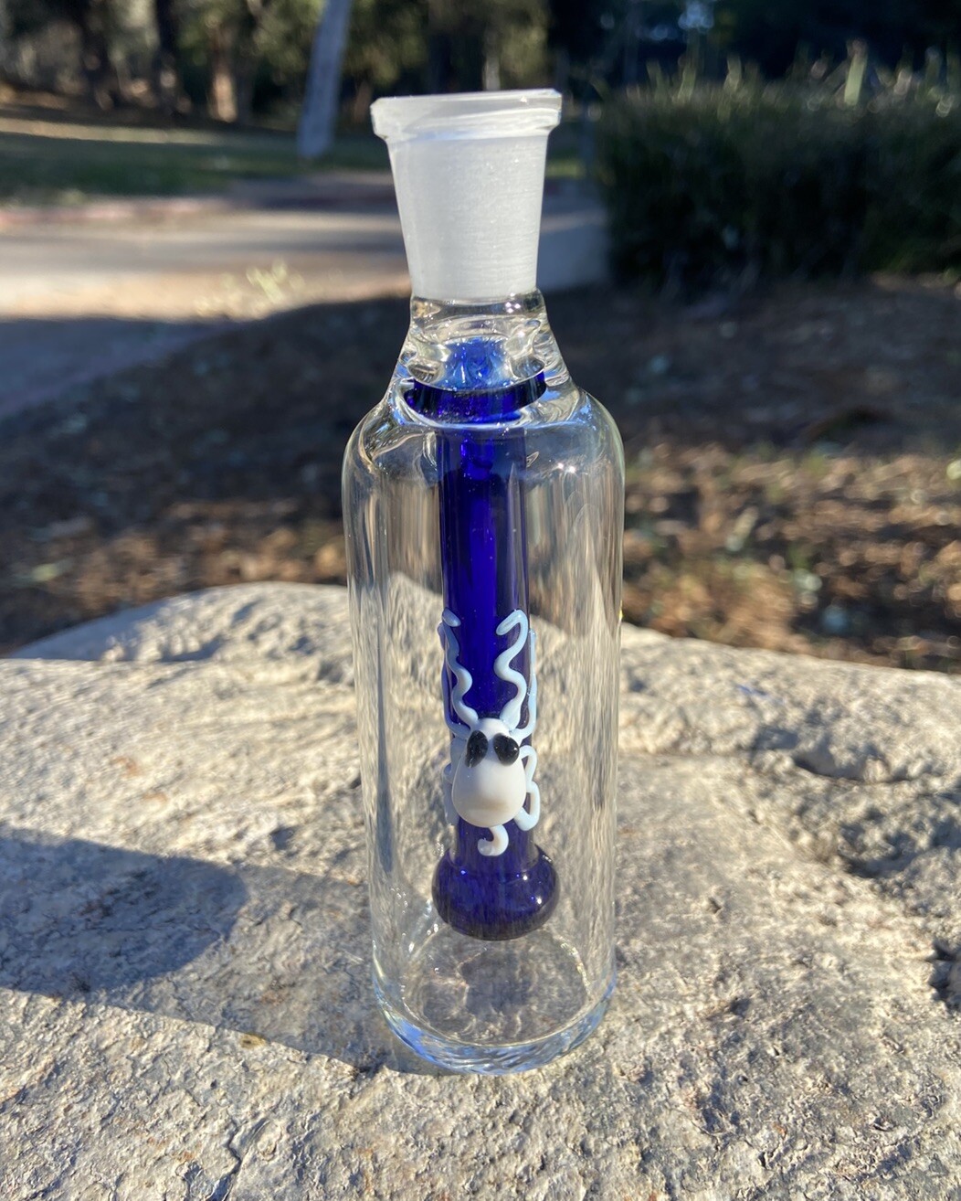 14mm Thick Glass Ash Catcher 90 degree Blue Shower Head (white Octopus)