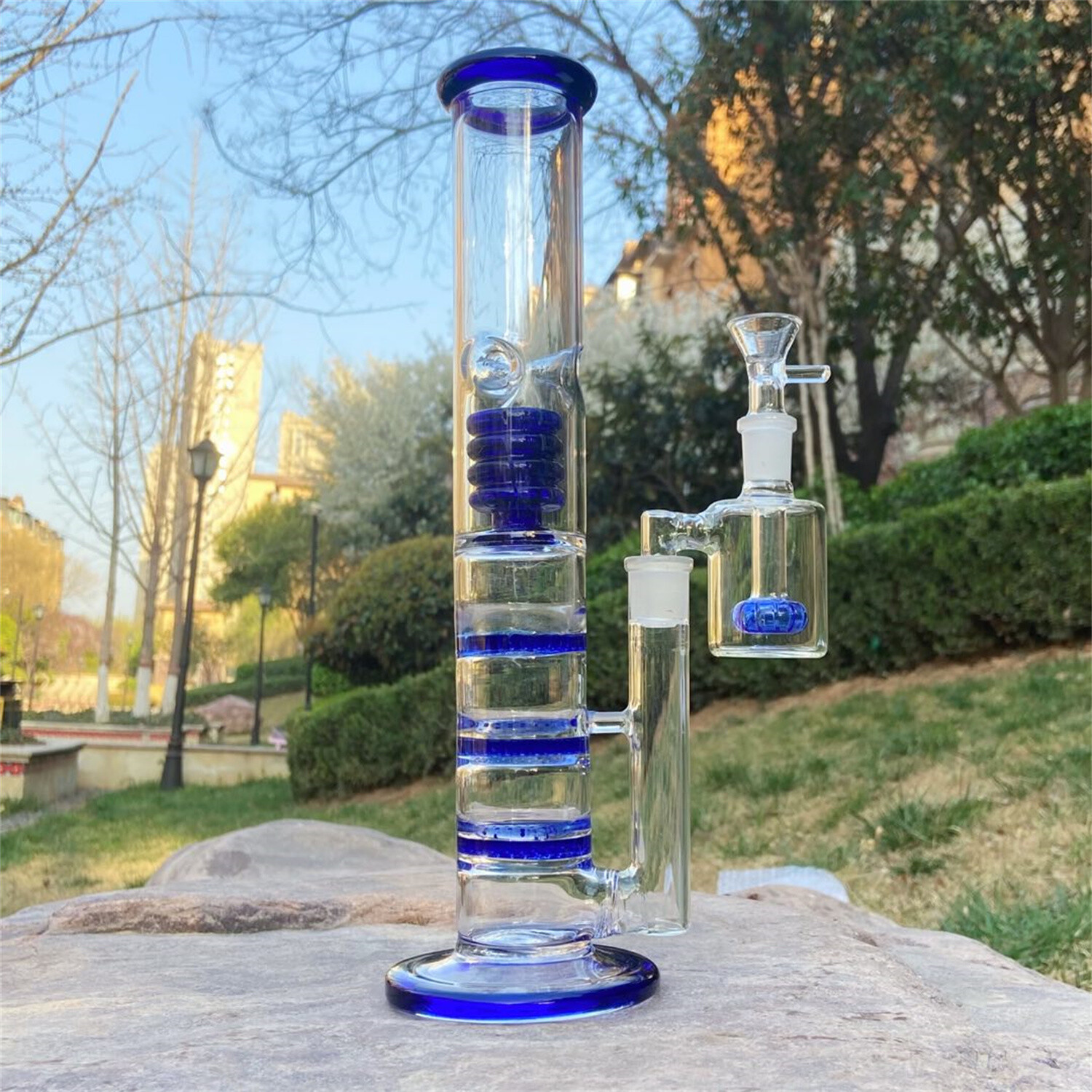 Blue 12.6 » Glass Honeycomb Filter Bong Smoking Hookah Water Pipe W/Ash Catcher