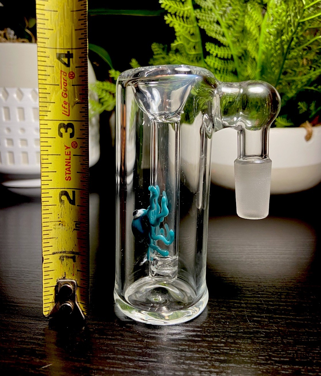 Glass Ash Catcher bowl 14mm Male 90 Degree Downstem Fixed Agua Azul Octopus