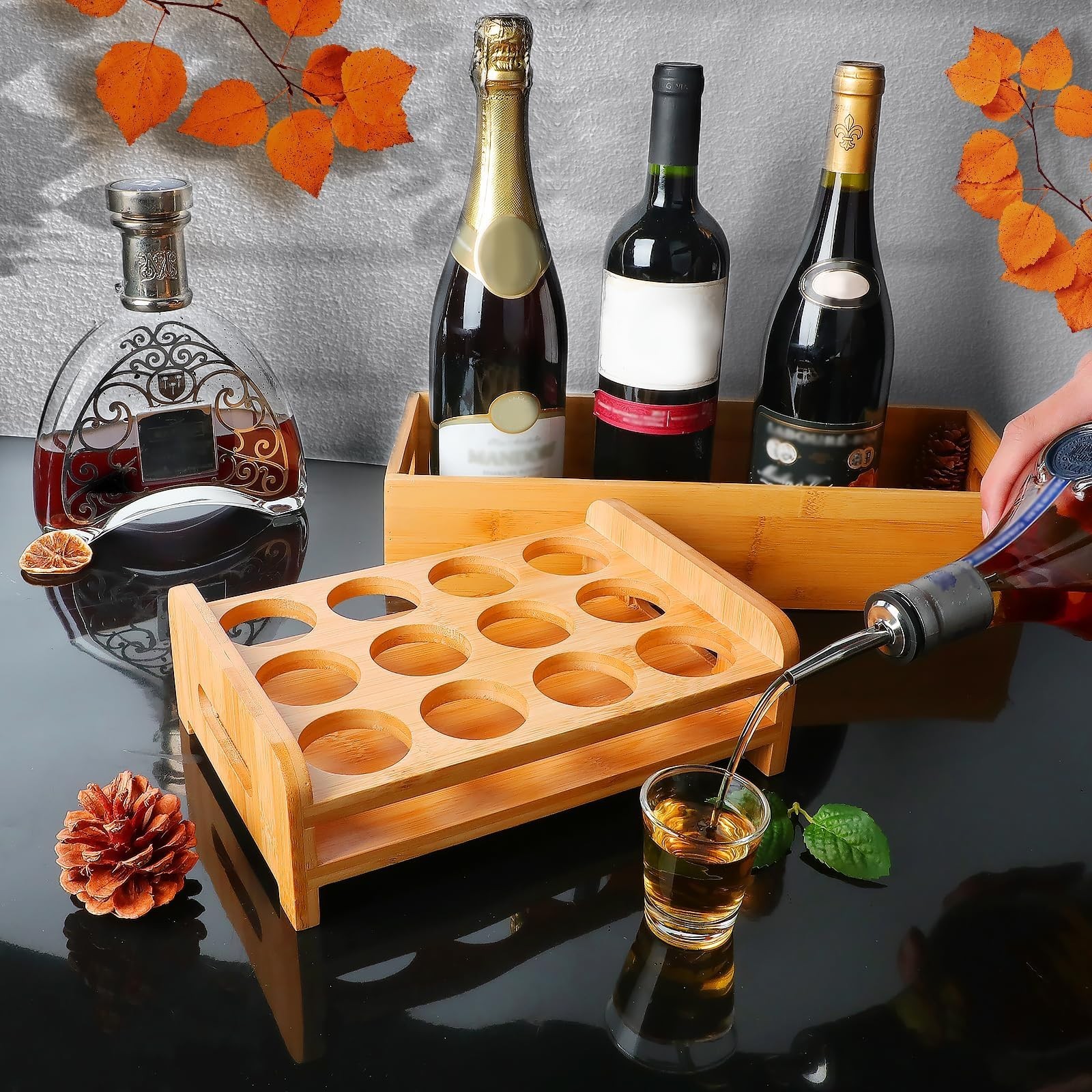 Shot Glasses Set Shot Glass Tray Holder with 12 Holes Serving Stand Organizer…