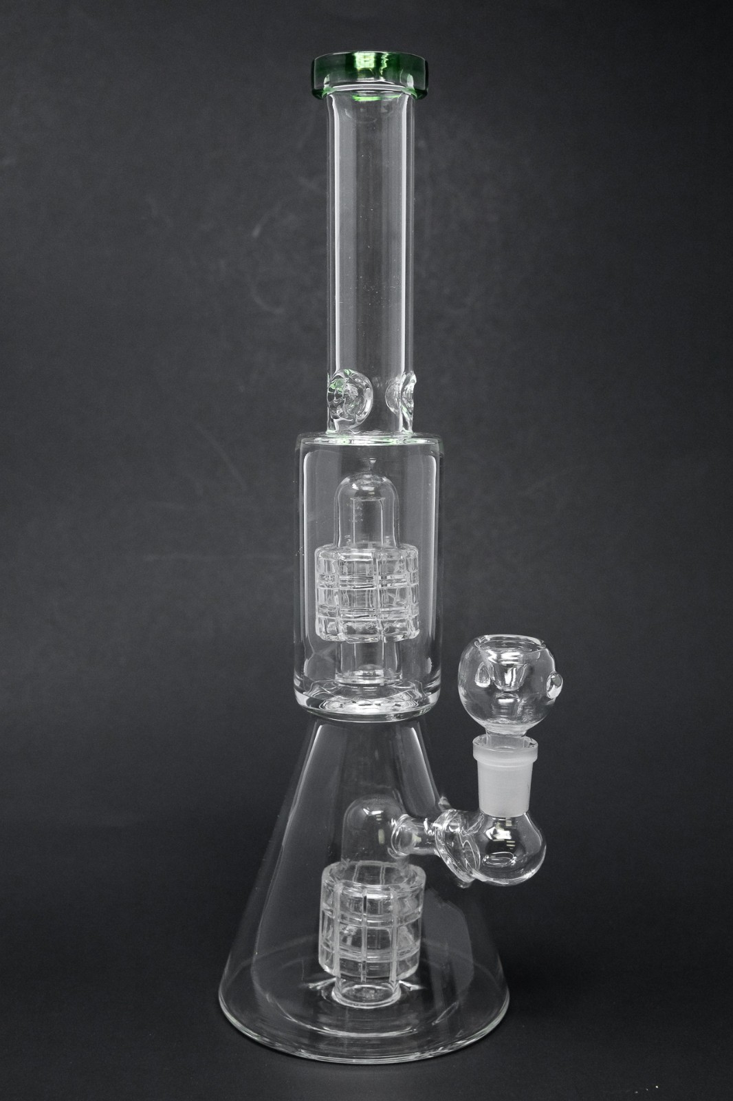 12&Prime; Glass Green Hookah Water Pipe Tobacco Double Diamond Percolator Bong