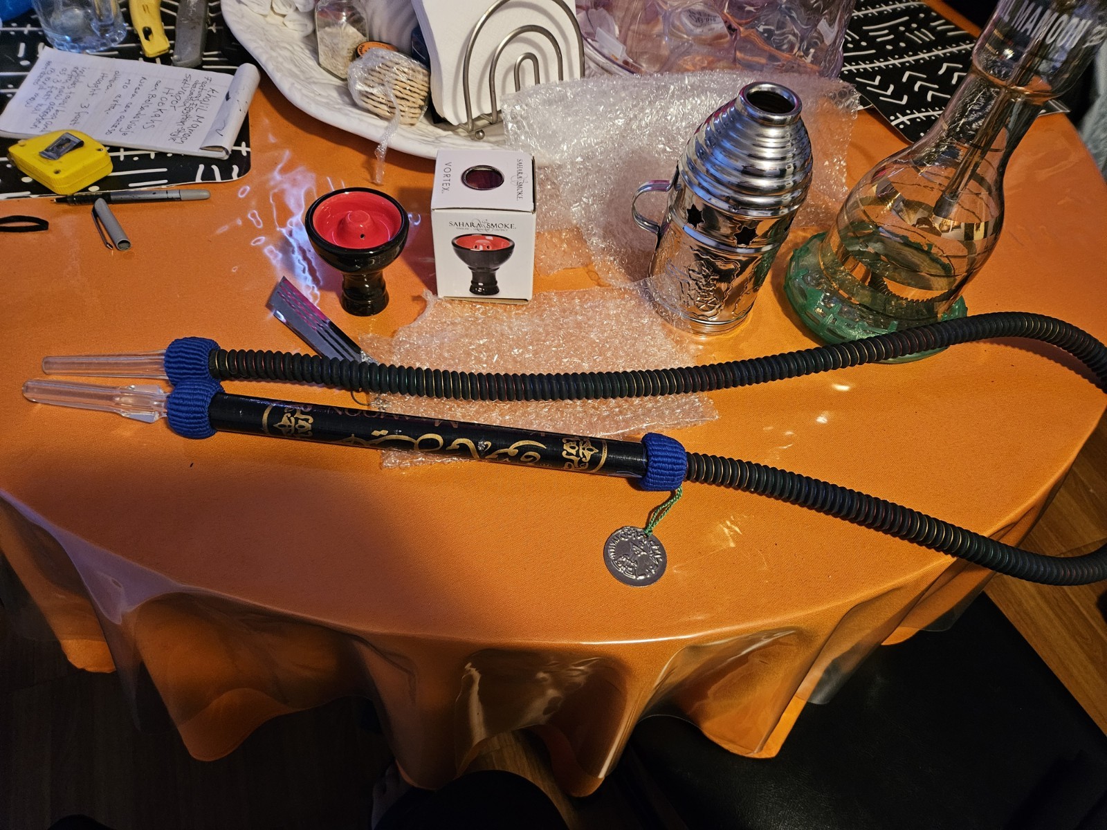 Khalil Maamoon Hookah Set w/ Carry Bag, Glass Base, Hose, Tray & Bowls