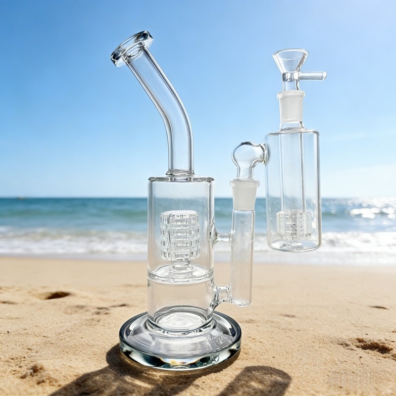 9 » Birdcage Perc Glass Bong Hookah w/14mm 90° Matrix Perc Ash Catcher Dual Perc