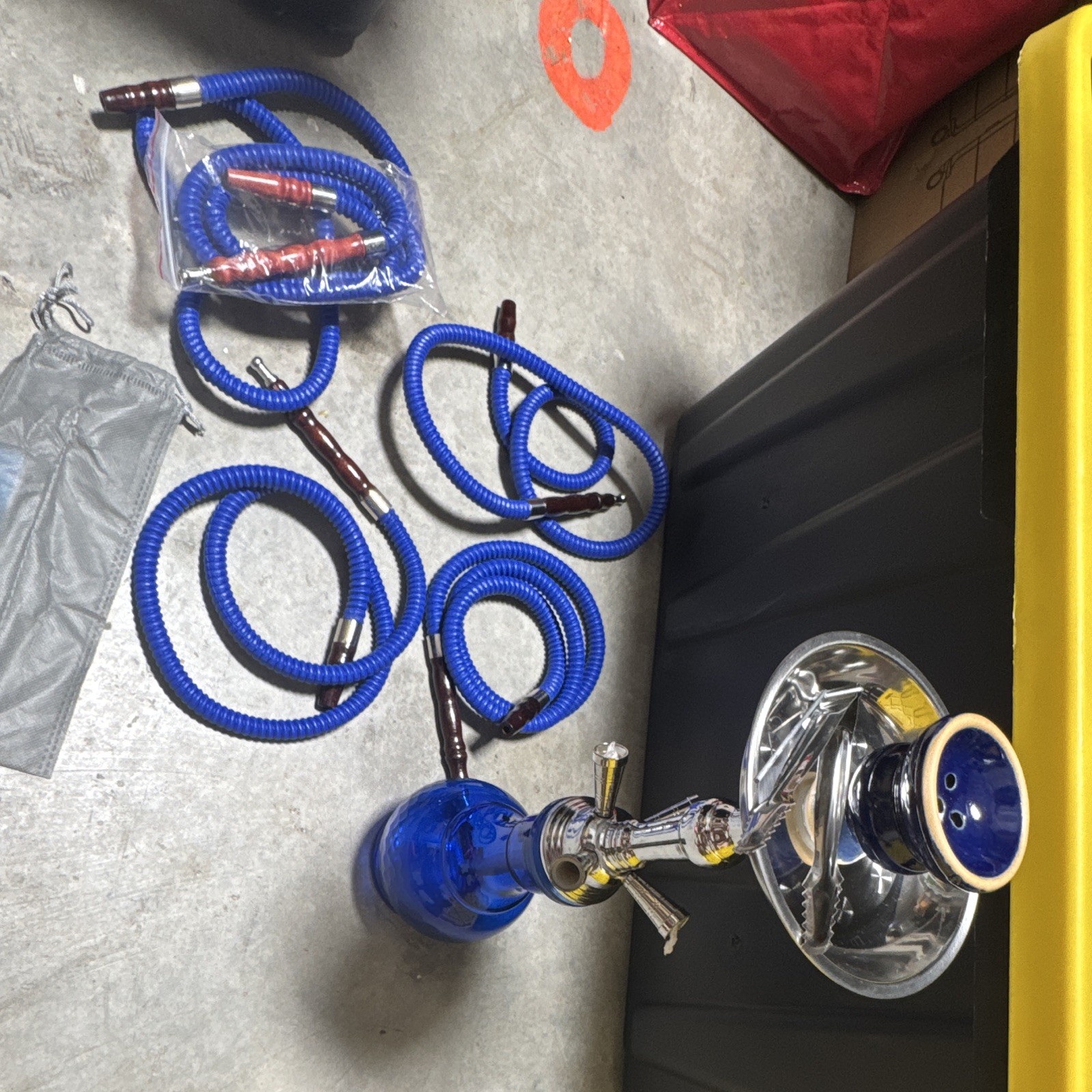 Blue Glass Hookah Set with Multiple Blue Hoses & Bowl, Blue Hookah Base