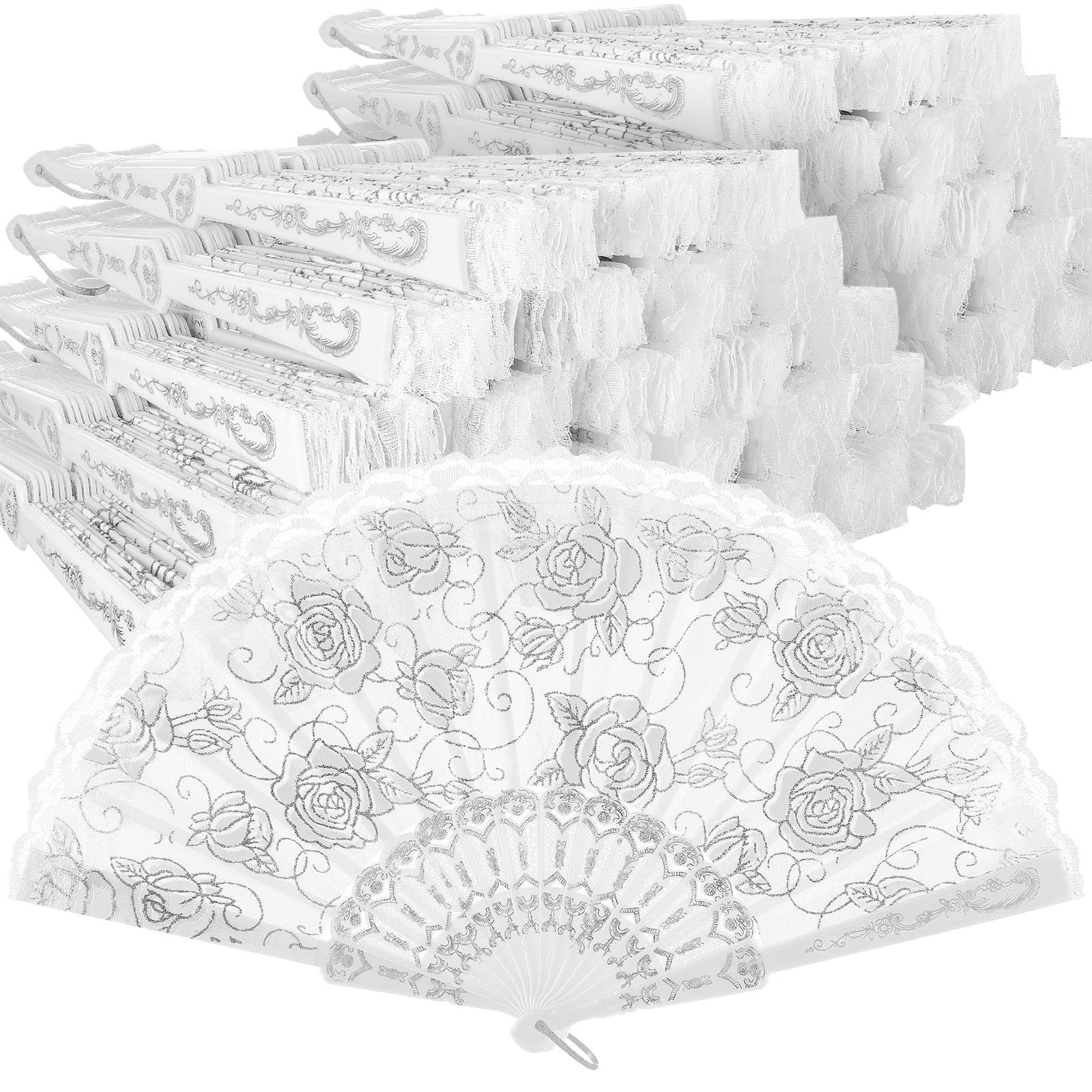 Maitys 70 Pcs Lace Floral Hand Fans Retro Elegant Chinese Folding Fan White V…