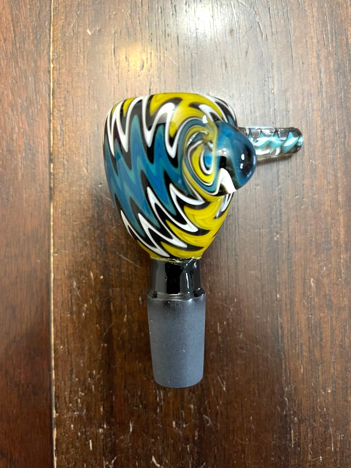 14mm Glass Hookah Bowl Pipe Wig Wag Blue and Yellow