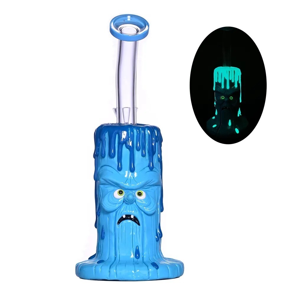 Blue 9.4&Prime; Glass Bong 3D Monster Glow in the Dark Smoking Water Pipe 4/20 Gift