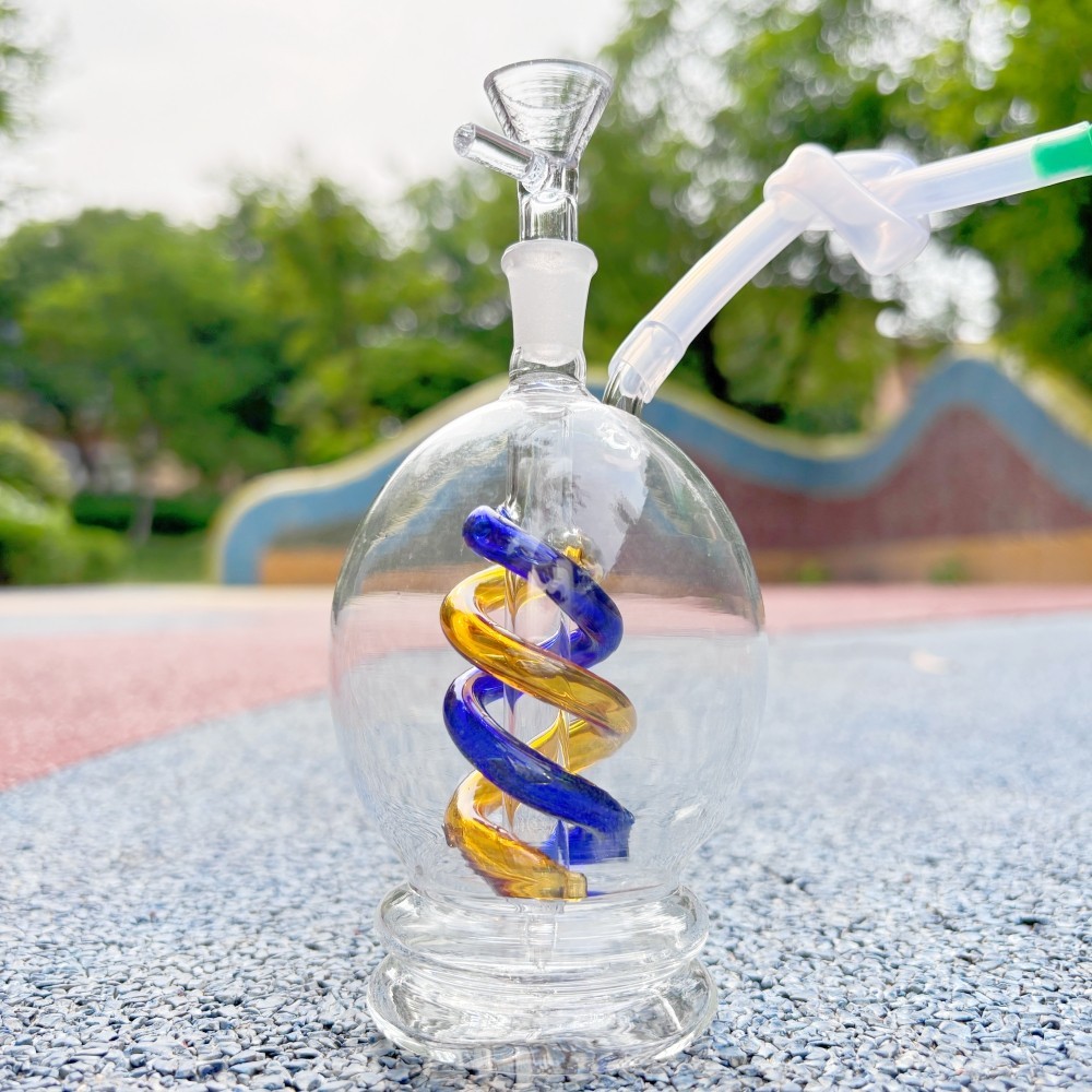 4.5 » Mini Spiral Coil Glass Bong Portable Water Pipe Hookah w/10mm Bowl & Hose