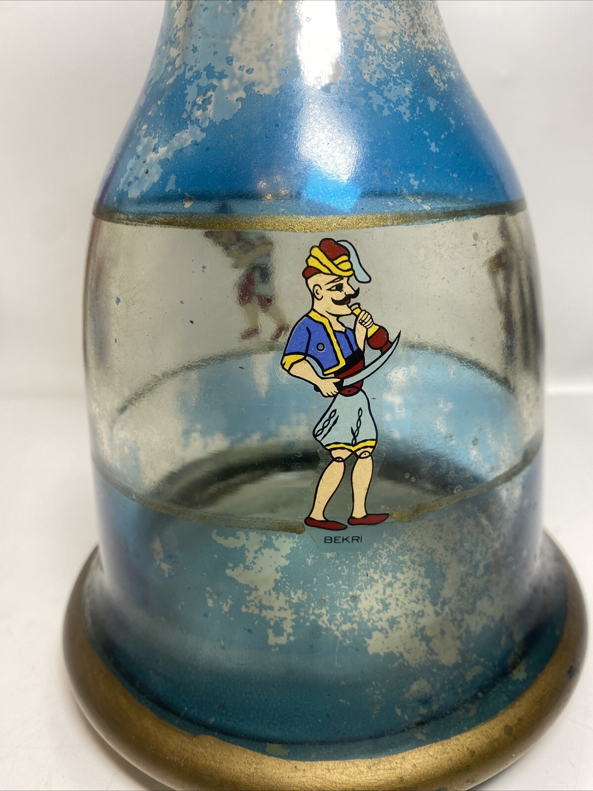 Vintage Middle Eastern Bohemian Clear Painted Glass Hookah Bell Base 11&Prime; Tall