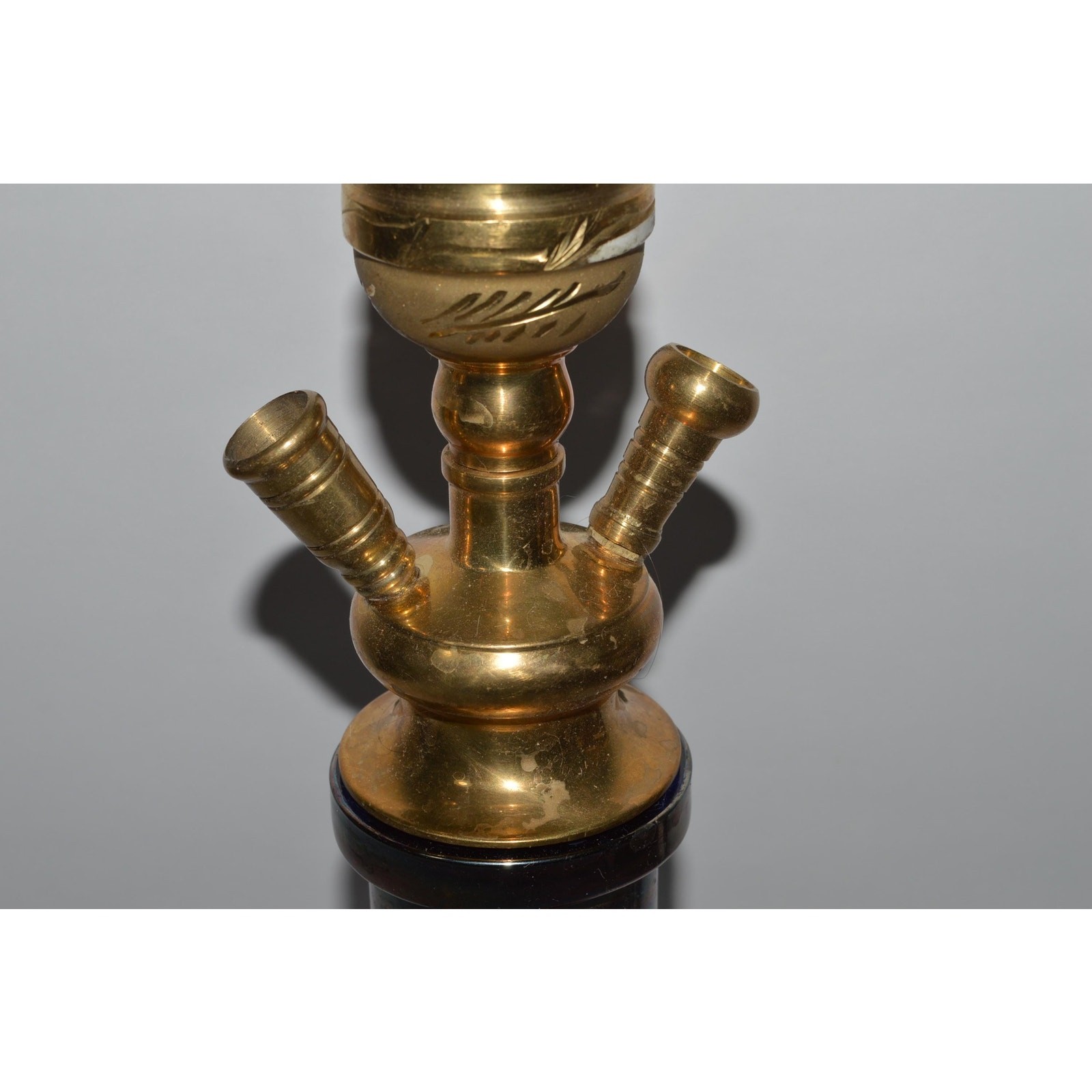 Brass Hookah, Cobalt Blue Glass, Karkook Iraq Souvenir, Camel Motif Water Pipe