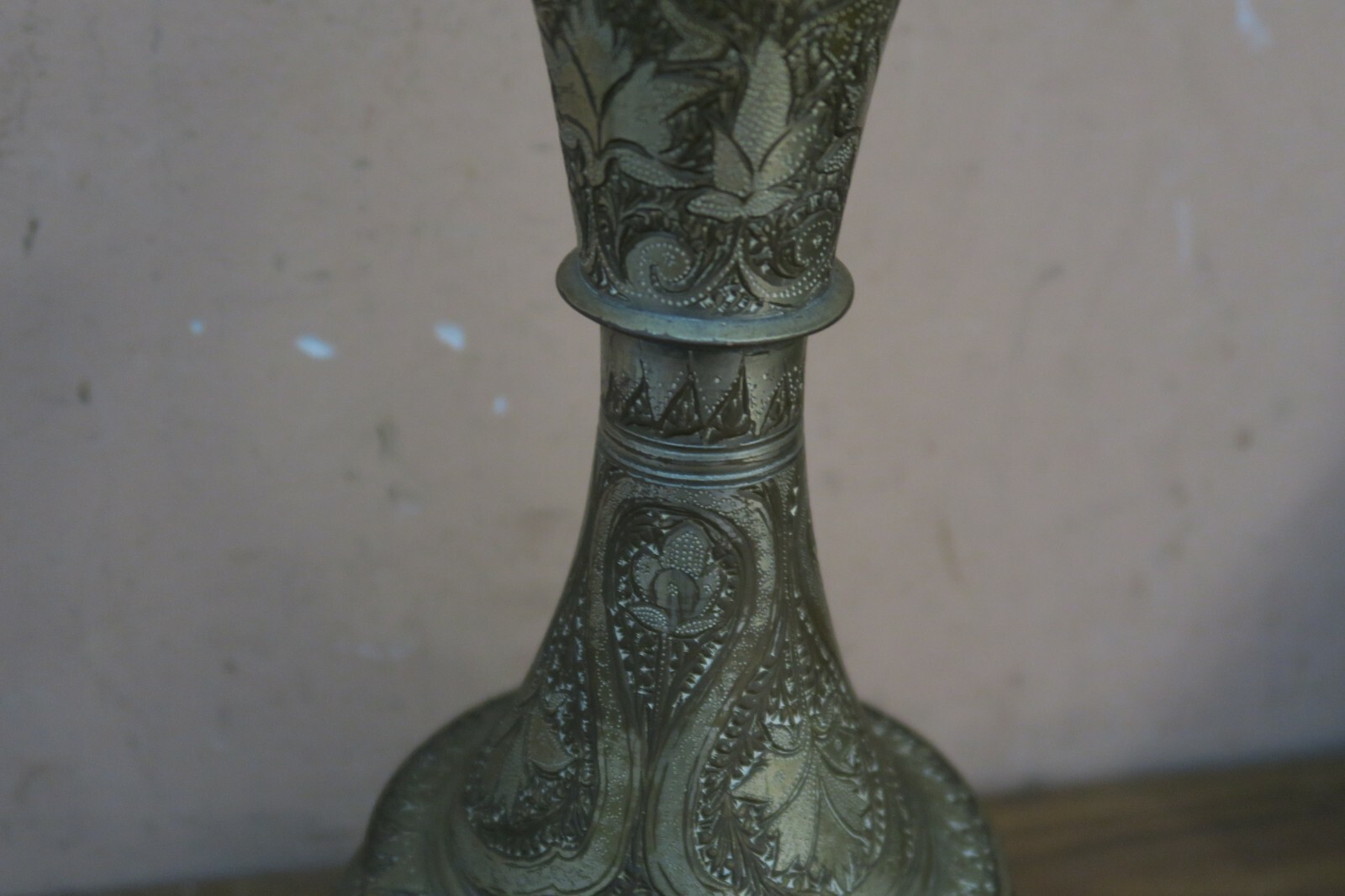 Antique India Fine Hand Etched Brass Islamic Hookah Base Pot 10&Prime; Indo
