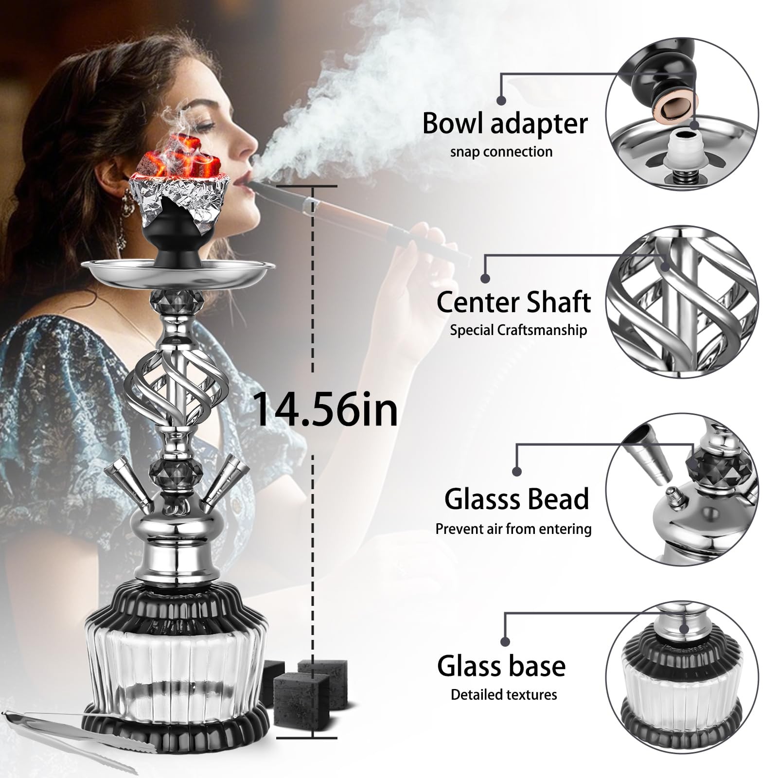 2 Hose Hookah Set 15 » Shisha With Everything Glass Vase Hollow-Carved,Coal T…