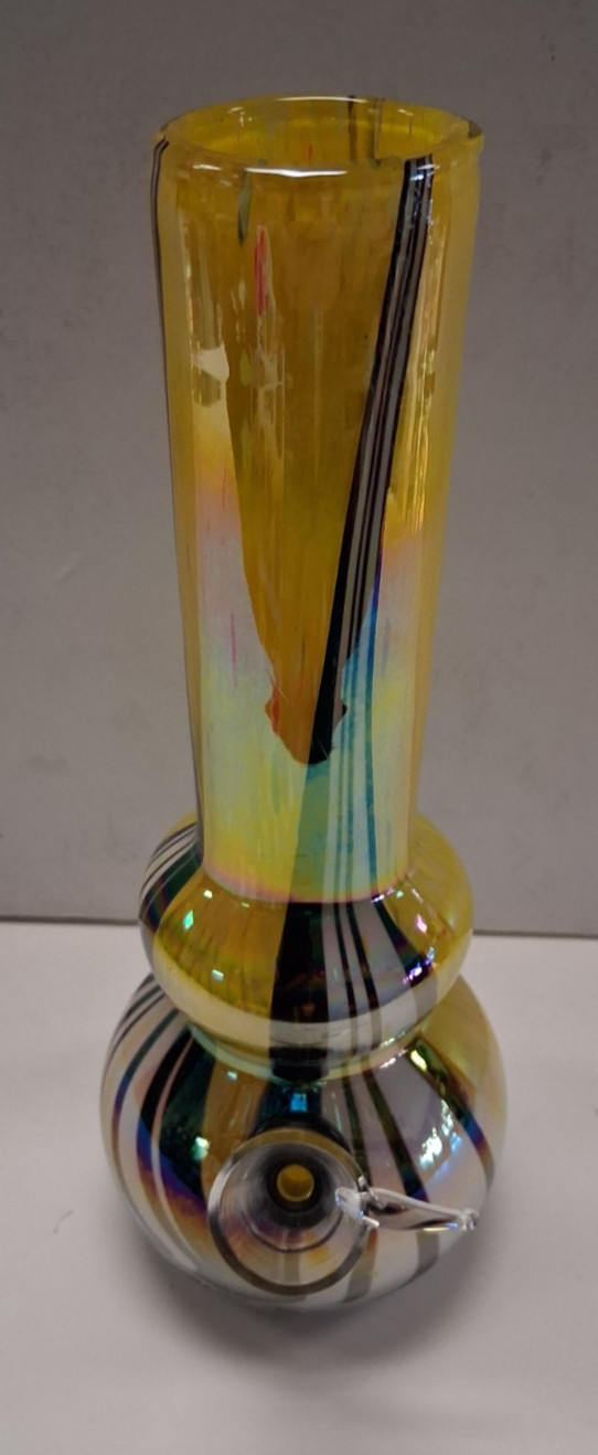 8&Prime; HEAVY SOFT GLASS WATER PIPE BONG HOOKAH BUBBLE PULL BOWL CARB STRIPED 089