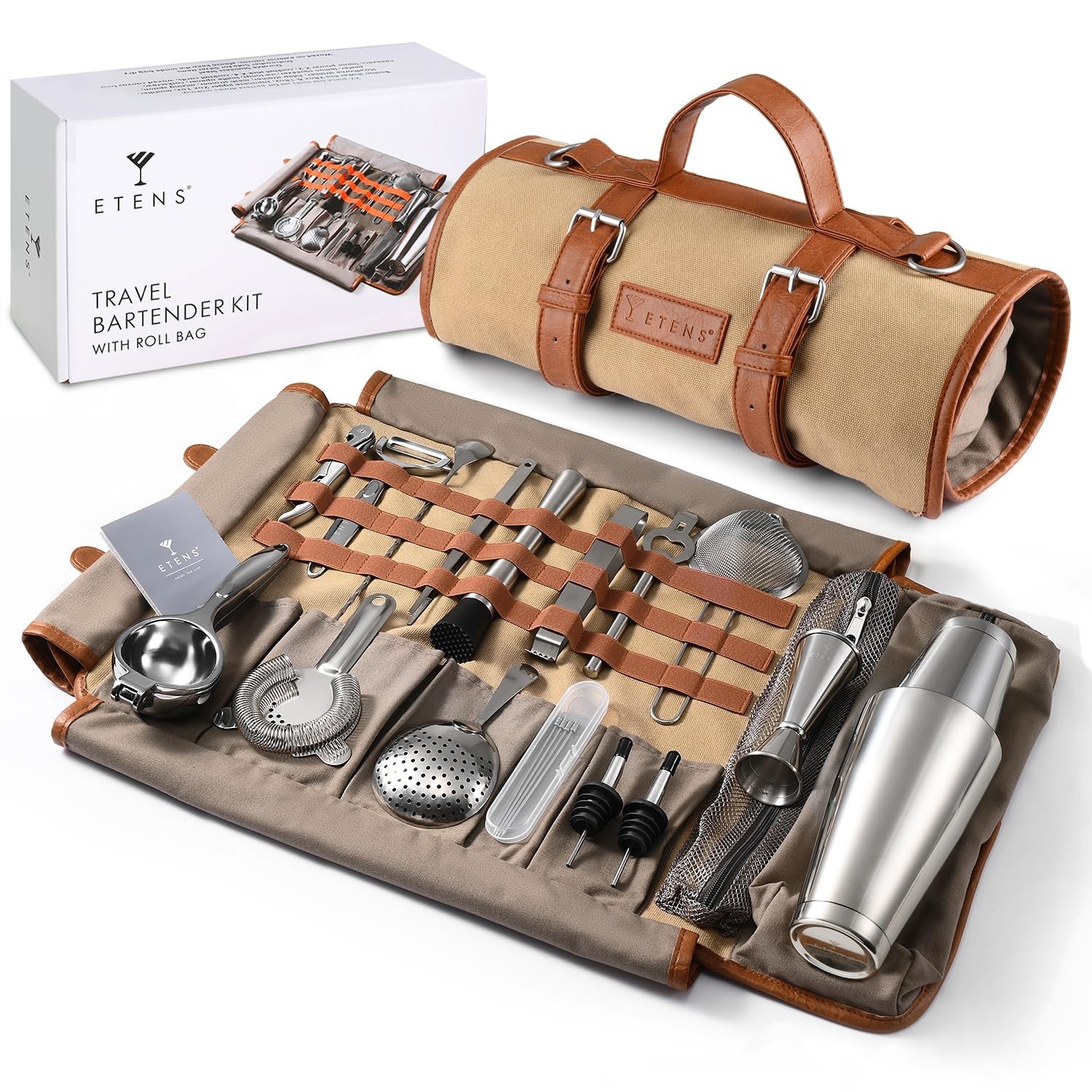 Etens 22 Piece Travel Bartender Kit with Bag, Portable Stainless Steel Profes…
