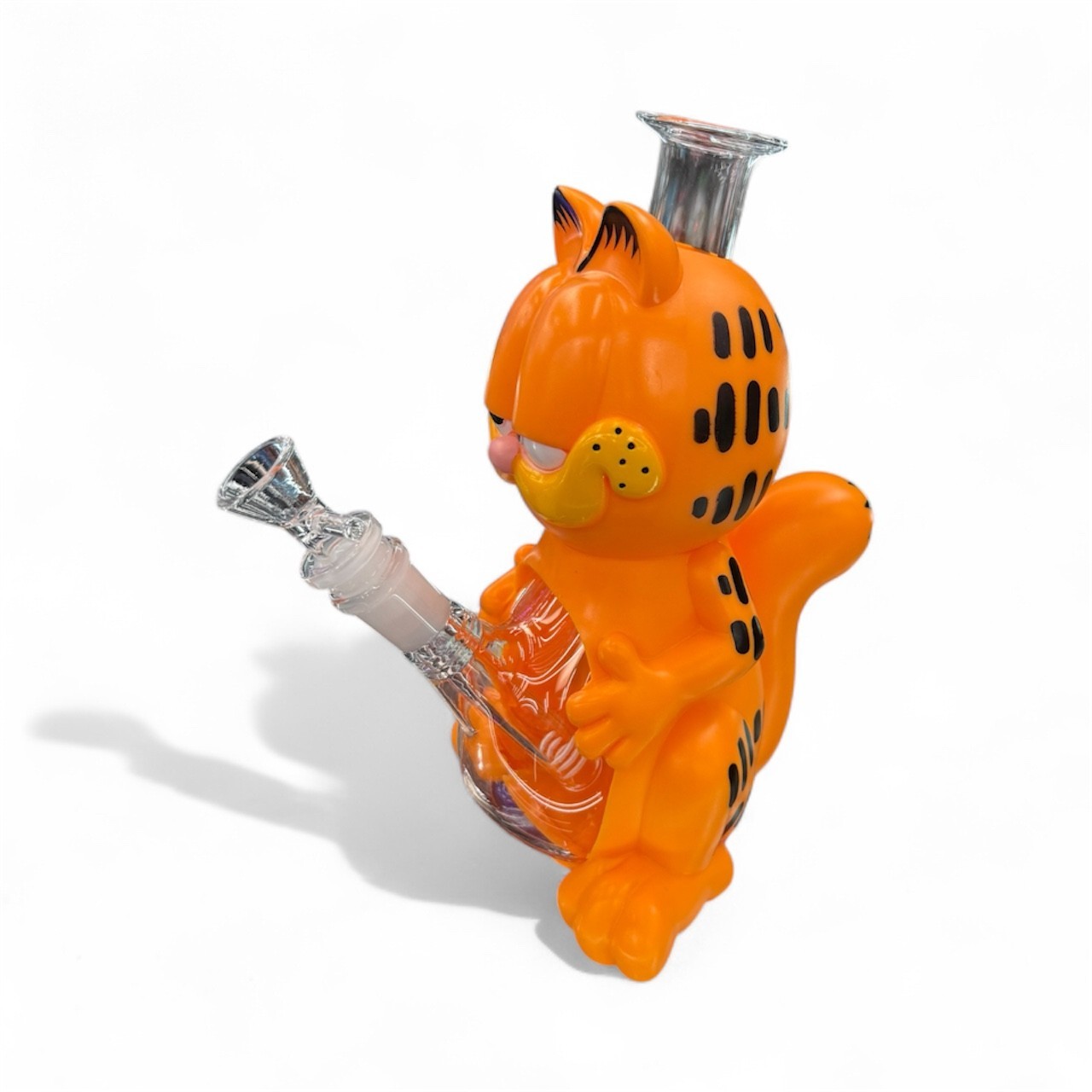 8 » Cartoon Cat Themed Glass Bong – Fun Orange Design Collector Art Piece.