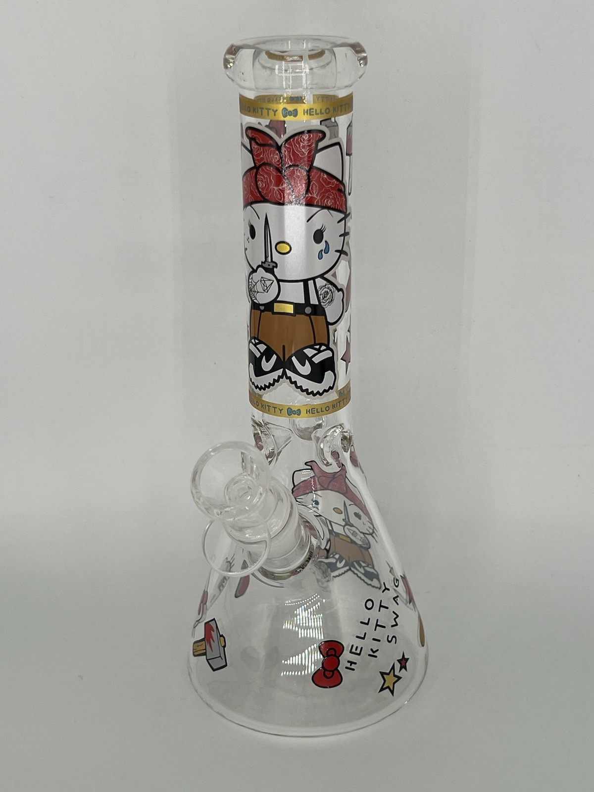 10” GANGSTER HELLO KITTY GLOW N DARK BONG 14mm BOWL BOROSILICATE GLASS FREE GIFT