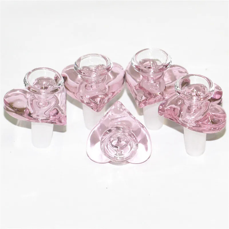 2pcs 14mm Male Pink Glass Tobacco Bowl Heart Shape Smoking Pipe Bowl Bong Joint
