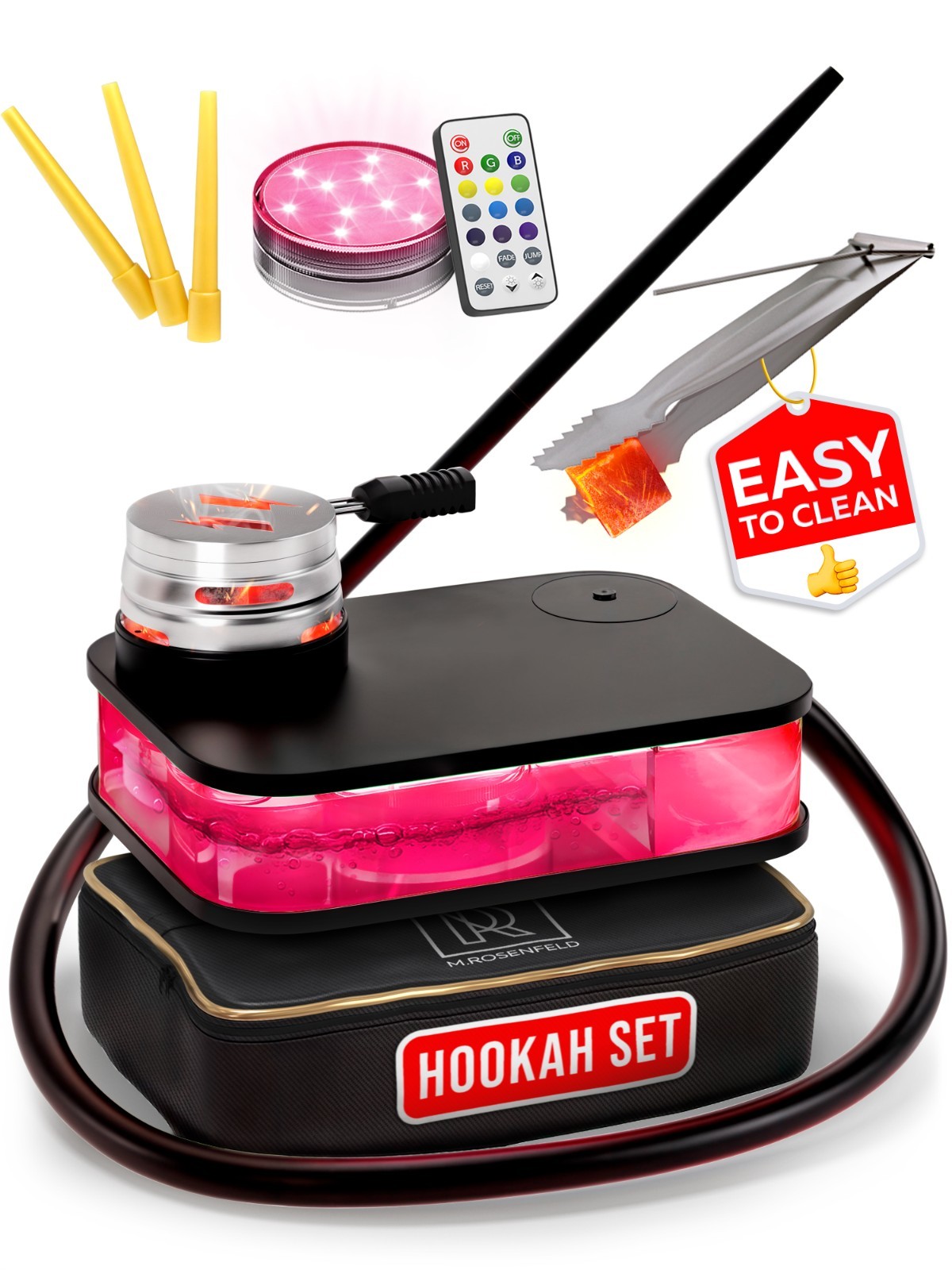 Portable Black Hookah Set w/ Bag, LED Light, HMD – Complete Travel Shisha Kit