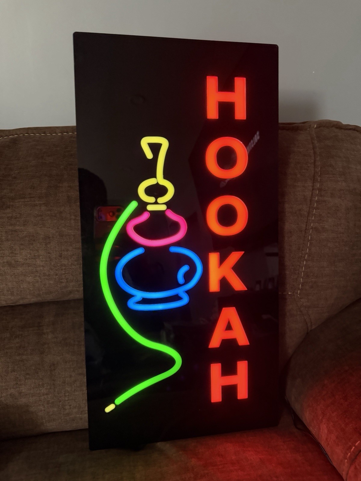 LED Neon Hookah Sign Shisha Bar Pub Lounge Wall Decor 24&Prime;x12&Prime; 3 Light Modes Work