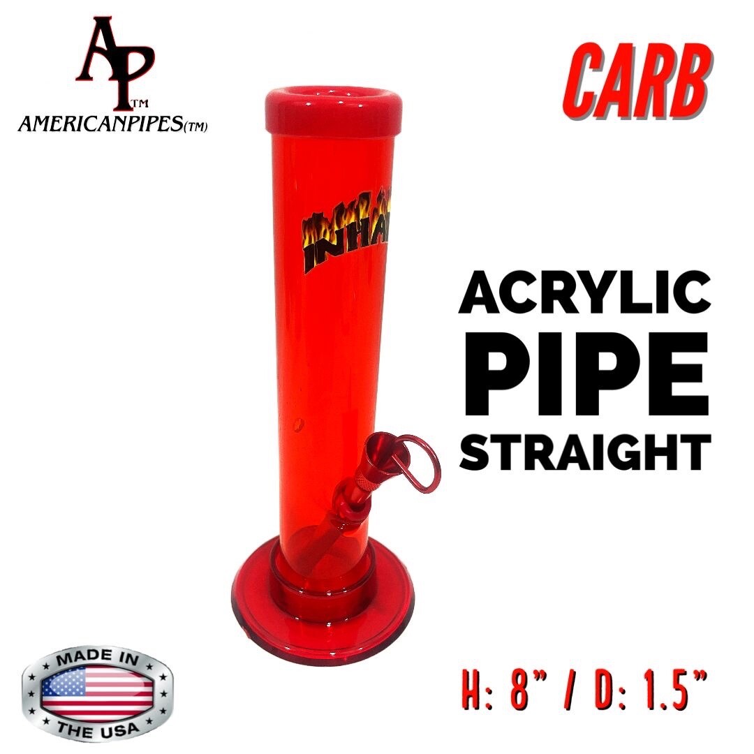 INHALE®️ 1.5X8&Prime; STRAIGHT ACRYLIC HOOKAH WATER PIPE WITH CARB MADE IN THE USA