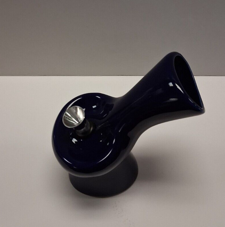 SMALL CERAMIC HANDHELD TRAY TOBACCO WATER PIPE HOOKAH BONG 5&Prime; TALL DARK BLUE