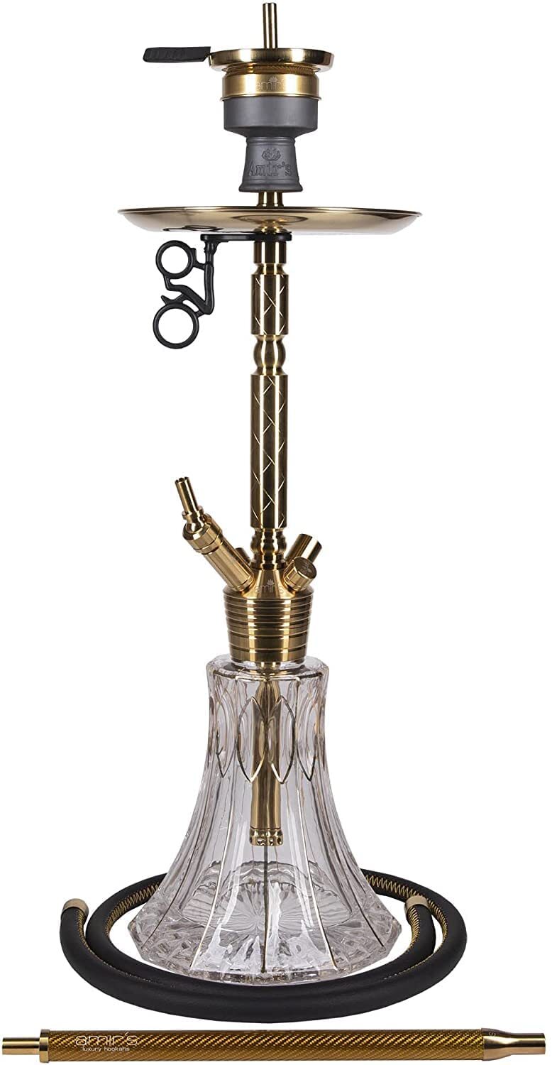 Gold Tone Hookah Smoking Water Pipe Narghile Shisha 4 Hose Connection New
