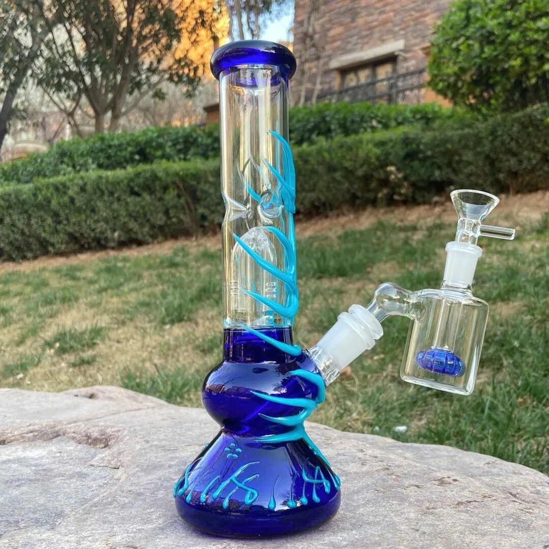 10&Prime; Glow in the Dark Glass Bong Water Pipe Hookah Smoking Bong W/Ash Catcher