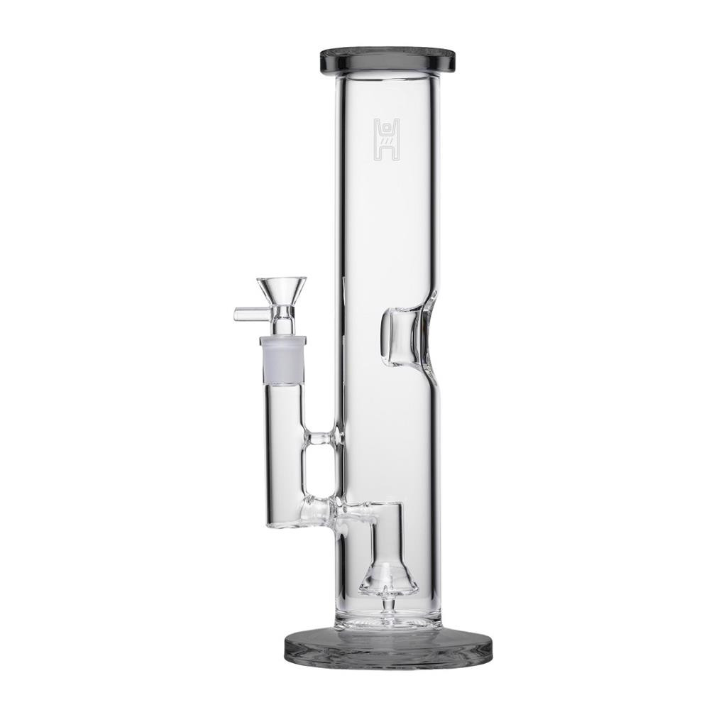 Human Grade 12&Prime; Tube Water Pipe CLEAR W BLACK ACCENT Thick Boro Glass