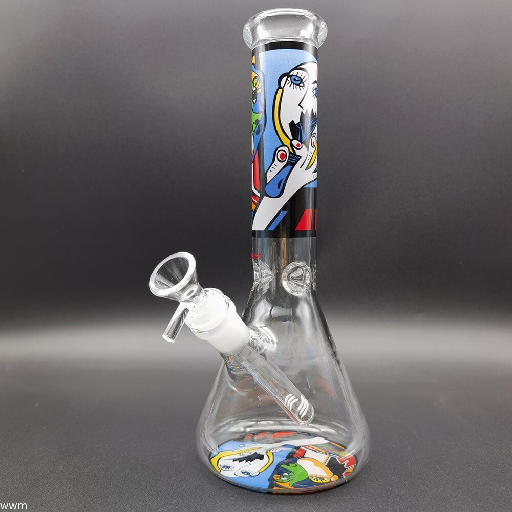 10&Prime; Abstract Printe Glass Water Pipe Bong Hookah Smoking Pipes W/ 14mm Male Bowl