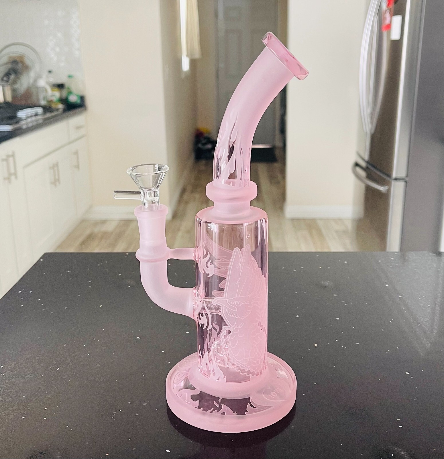 10&Prime;Premium Hookah Glass Water Bong Pink Percolator Shower Bend Phoenix Love💗