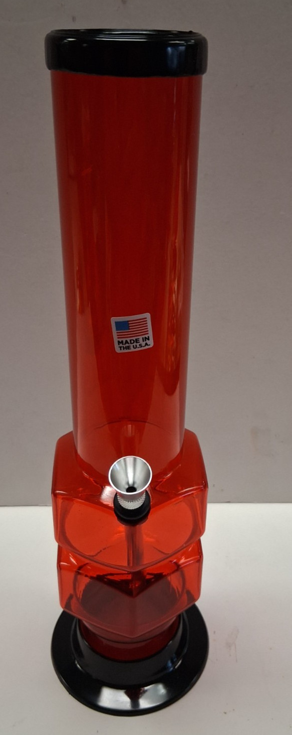 12&Prime; PLASTIC ARCYLIC 2 SQUARE BUBBLE THUMB CARB WATER PIPE BONG HOOKAH RED 2&Prime;M