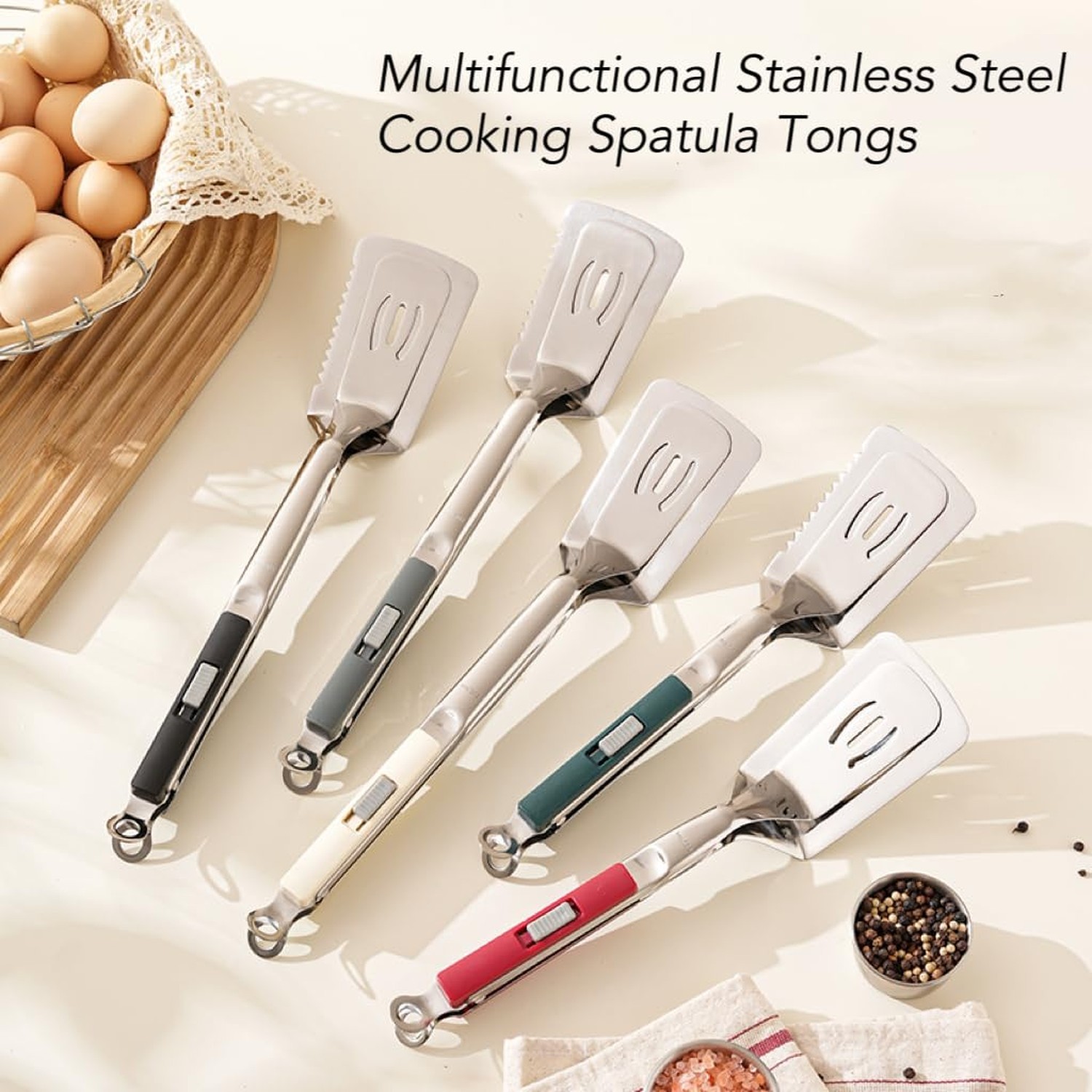 13.5-inch Anti-Scald Serrated Spatula Tongs Multi-Functional Stainless Steel …