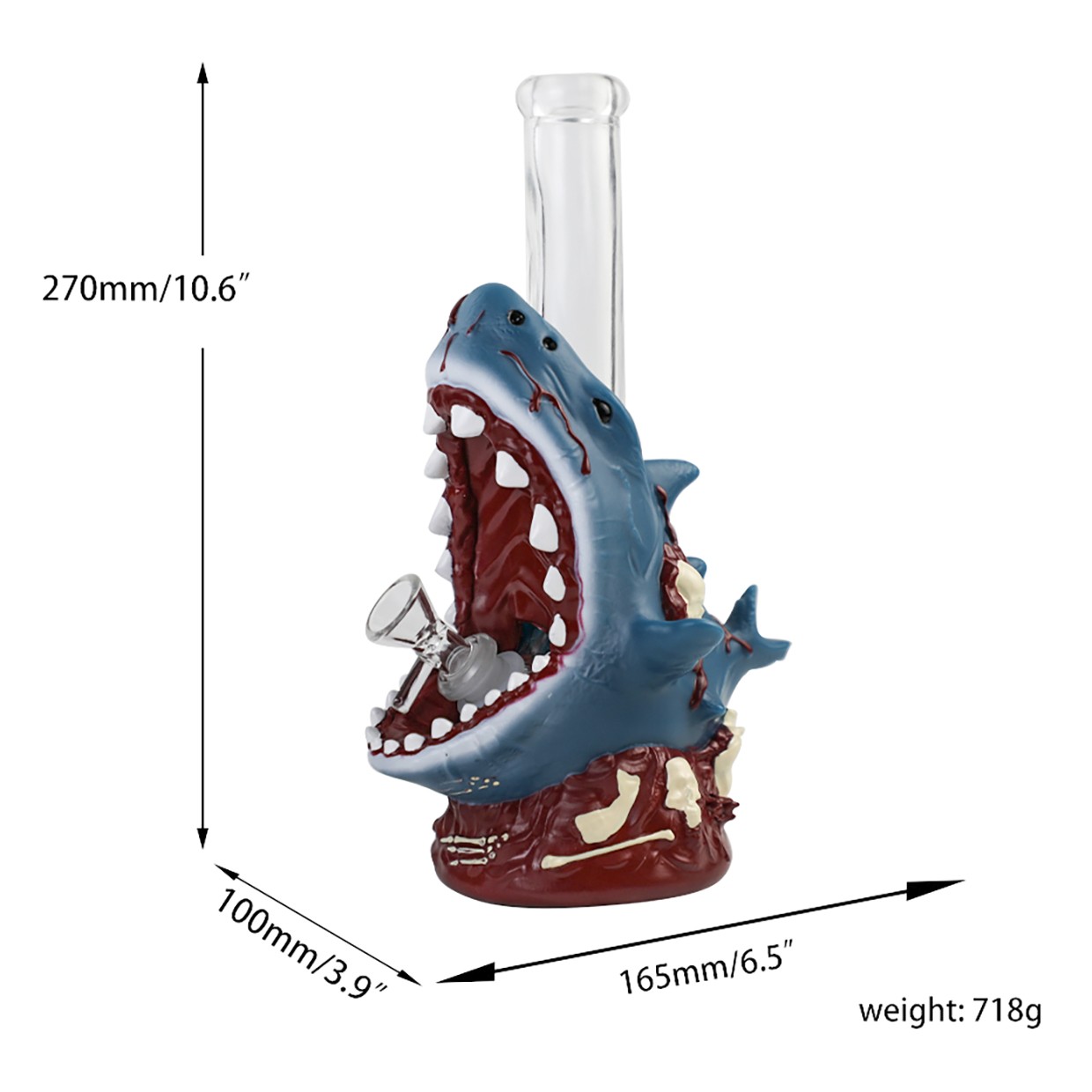 Shark 10in Glass Bongs and Water Pipes Smoking &lsquo;Beaker&rsquo; Bongs Hookah 14mm bowl