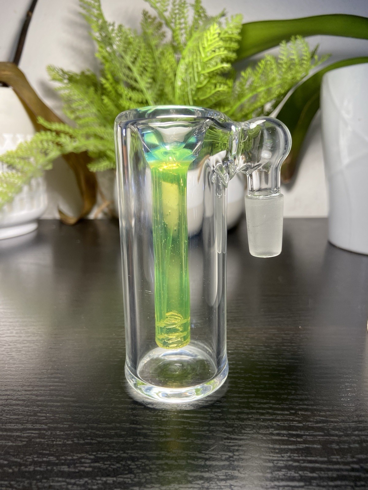 14mm Glass Ash Catcher Bowl Green Slyme Color Downstem Fixed 90 Degree