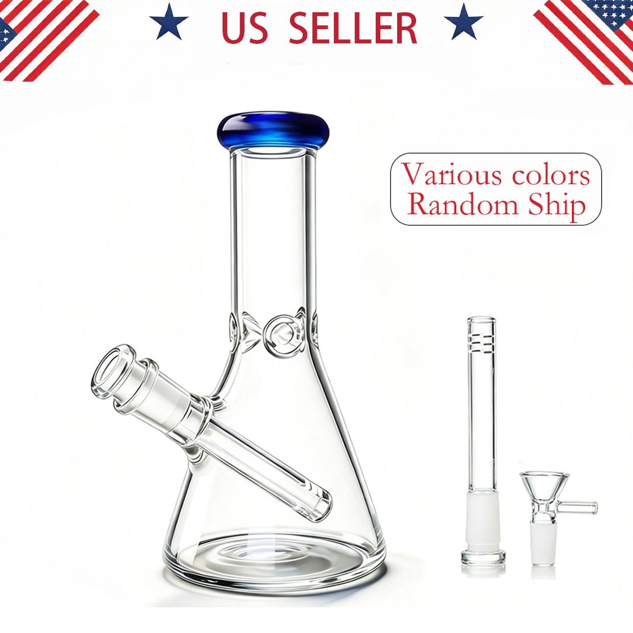 Hookah 8inch Glass Bong and water Pipes Smoking Tobacco beaker bongs w/14mm bowl
