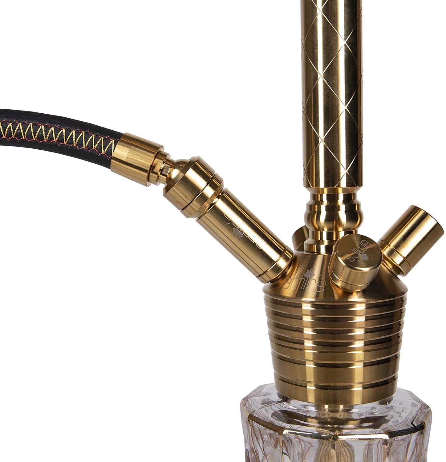 Gold Tone Hookah Smoking Water Pipe Narghile Shisha 4 Hose Connection New