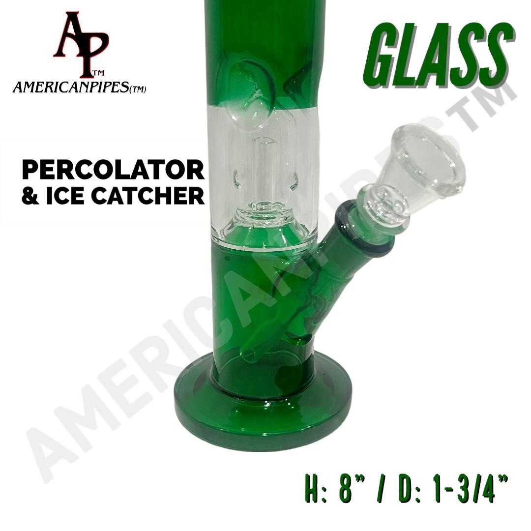 Inhale®️ 8&Prime; Single Percolator Ice Catcher Tobacco Water Pipe Glass On Glass Stem